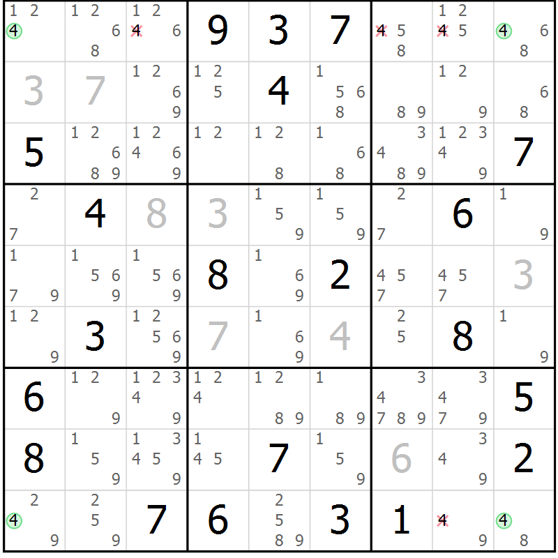 Position des candidats pour la solution de la Gr 2 page 5 du magazine de sudoku Suprême n° 023
