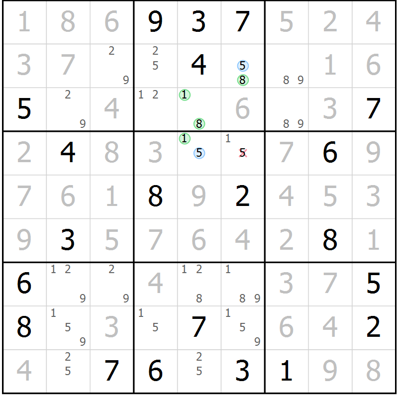 Position des candidats pour la solution de la Gr 2 page 5 du magazine de sudoku Suprême n° 023