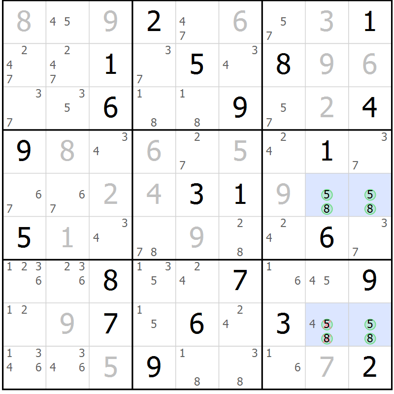 Position des candidats pour la solution de la Gr 20 page 23 du magazine de sudoku Suprême n° 023