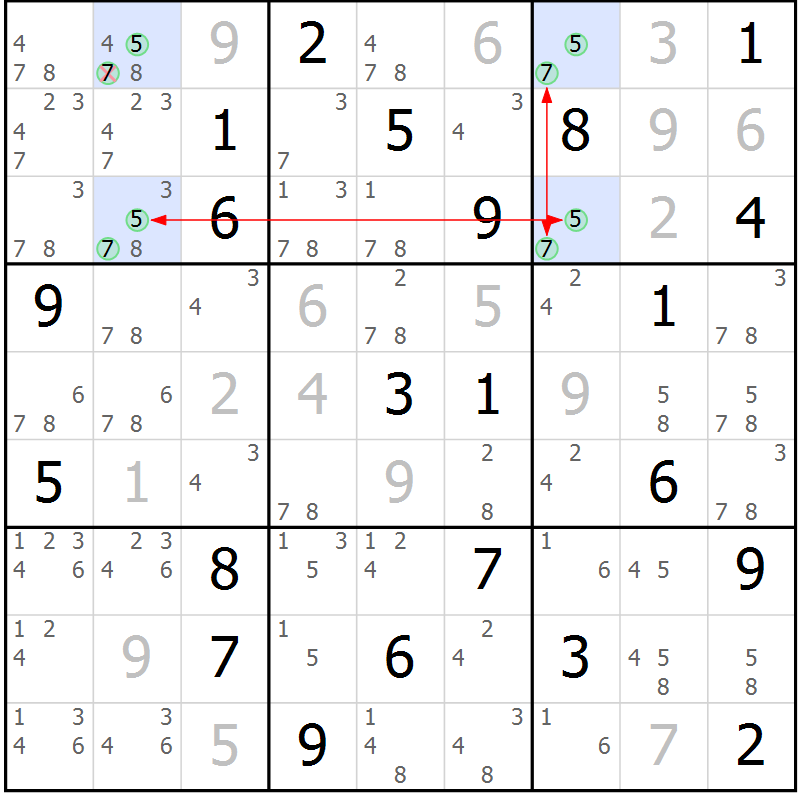 Position des candidats pour la solution de la Gr 20 page 23 du magazine de sudoku Suprême n° 023