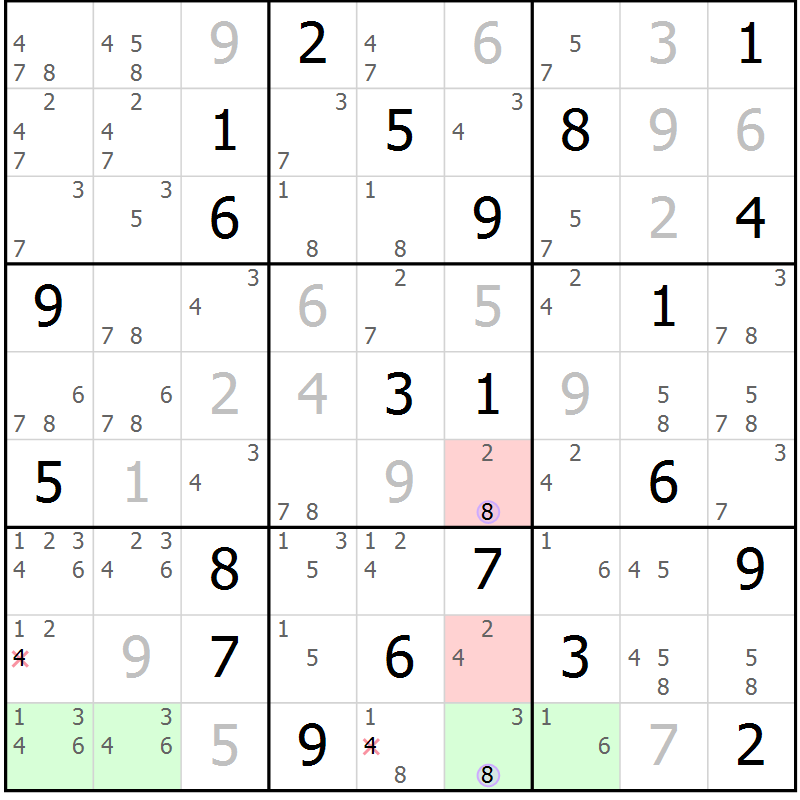 Position des candidats pour la solution de la Gr 20 page 23 du magazine de sudoku Suprême n° 023