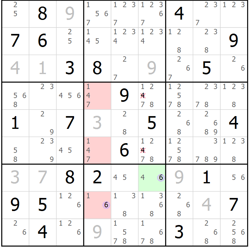 Position des candidats pour la solution de la Gr 21 page 24 du magazine de sudoku Suprême n° 023