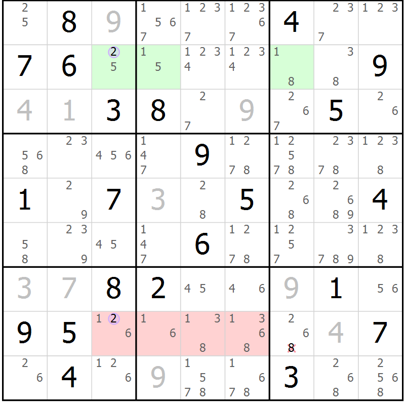 Position des candidats pour la solution de la Gr 21 page 24 du magazine de sudoku Suprême n° 023