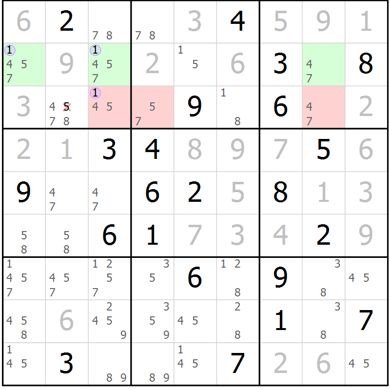 Position des candidats pour la solution de la Gr 22 page 25 du magazine de sudoku Suprême n° 023