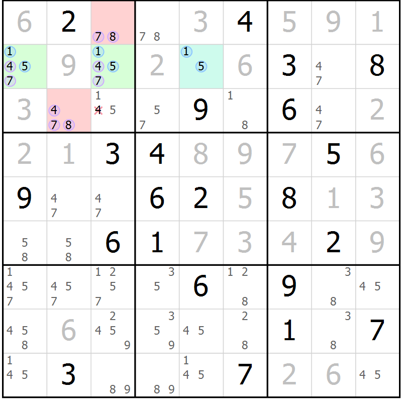 Position des candidats pour la solution de la Gr 22 page 25 du magazine de sudoku Suprême n° 023