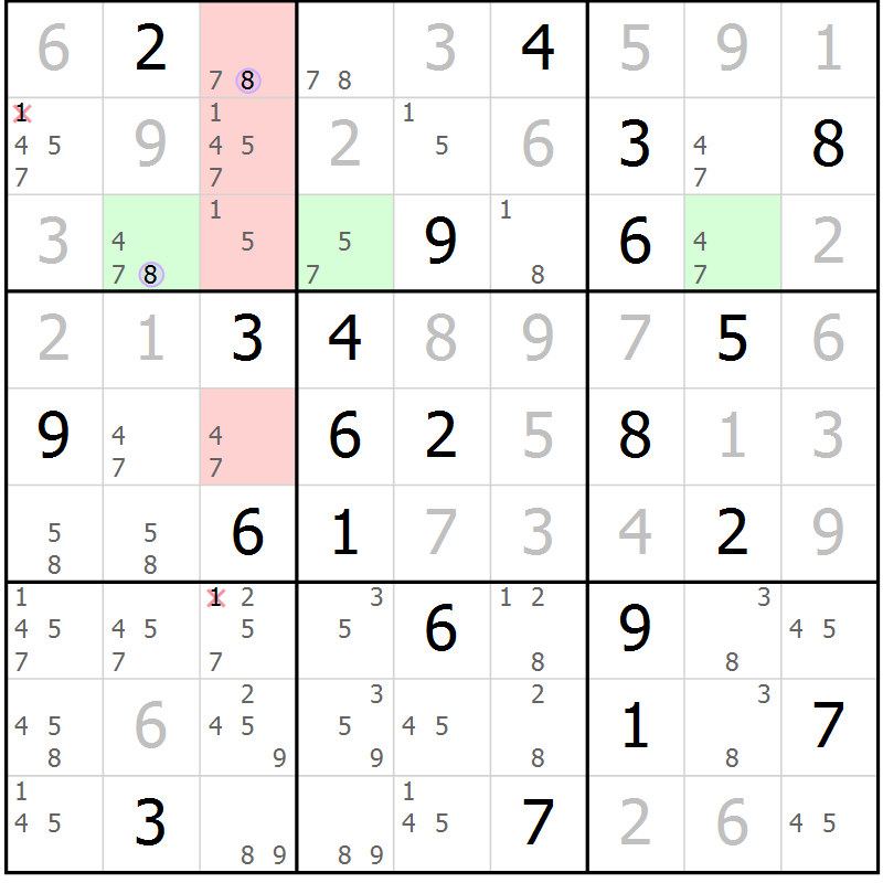 Position des candidats pour la solution de la Gr 22 page 25 du magazine de sudoku Suprême n° 023