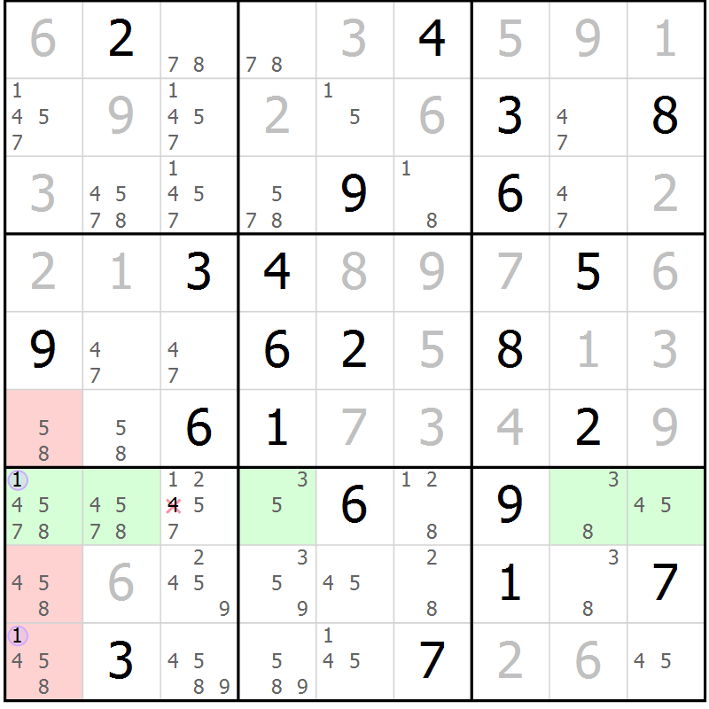 Position des candidats pour la solution de la Gr 22 page 25 du magazine de sudoku Suprême n° 023