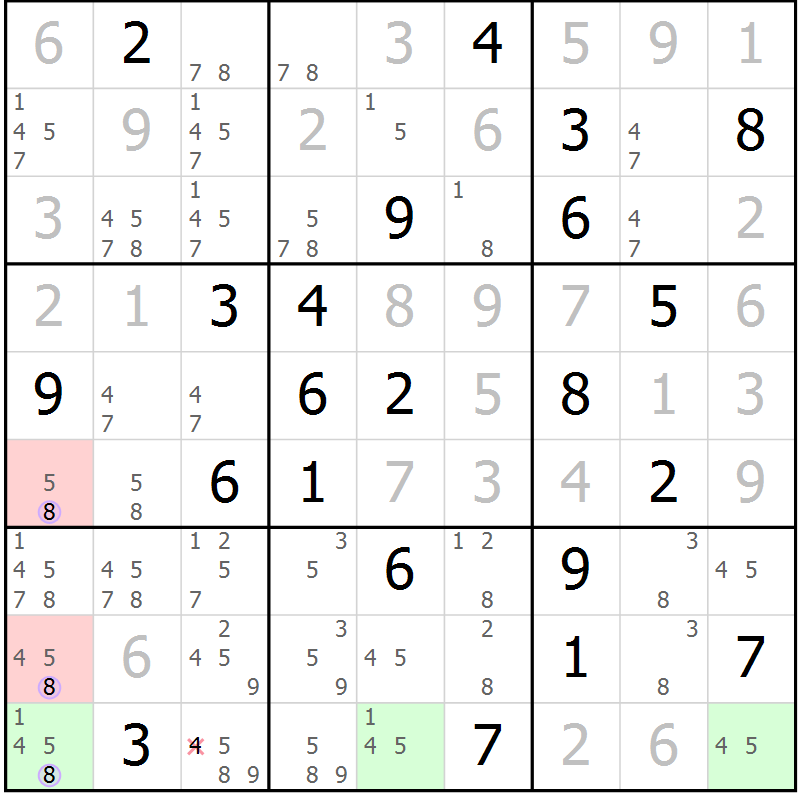 Position des candidats pour la solution de la Gr 22 page 25 du magazine de sudoku Suprême n° 023