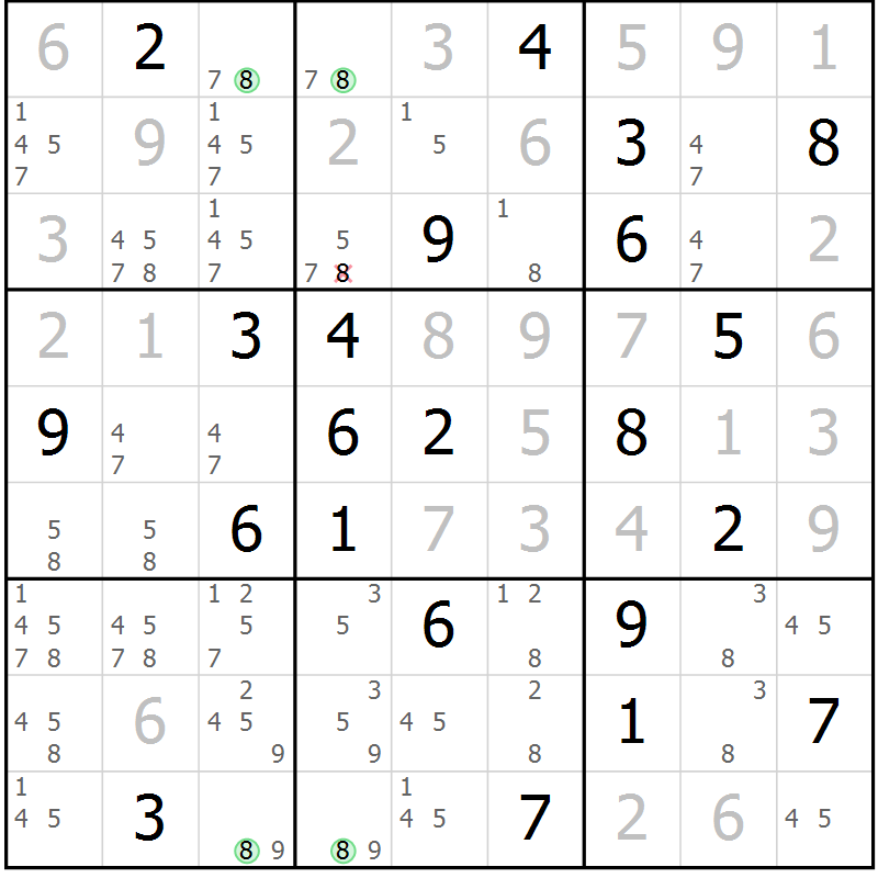 Position des candidats pour la solution de la Gr 22 page 25 du magazine de sudoku Suprême n° 023