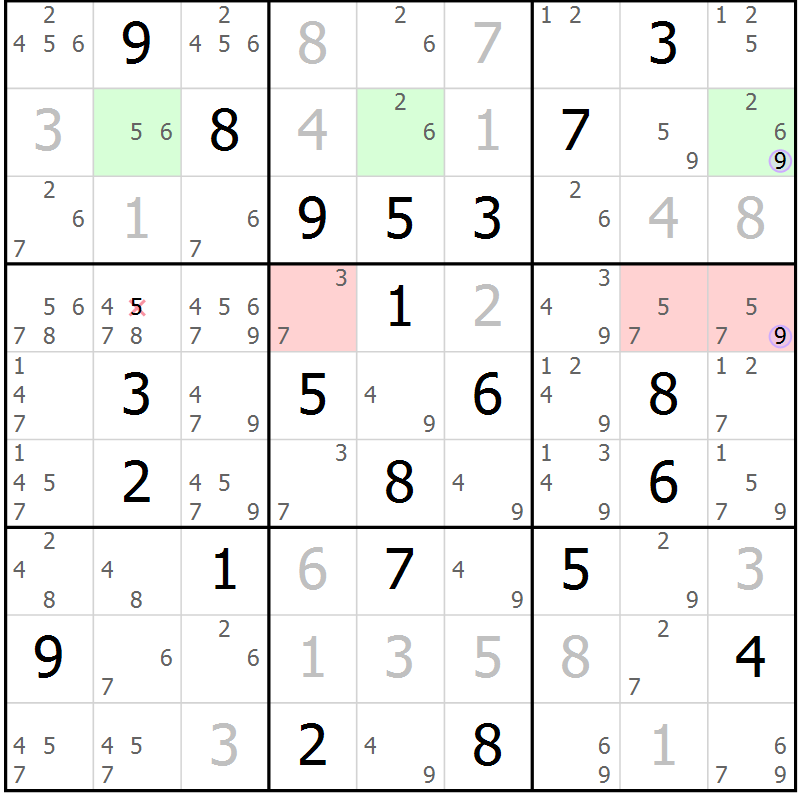 Position des candidats pour la solution de la Gr 23 page 26 du magazine de sudoku Suprême n° 023