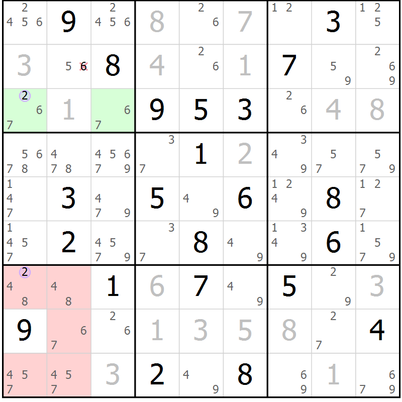 Position des candidats pour la solution de la Gr 23 page 26 du magazine de sudoku Suprême n° 023