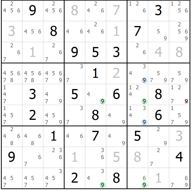 Position des candidats pour la solution de la Gr 23 page 26 du magazine de sudoku Suprême n° 023