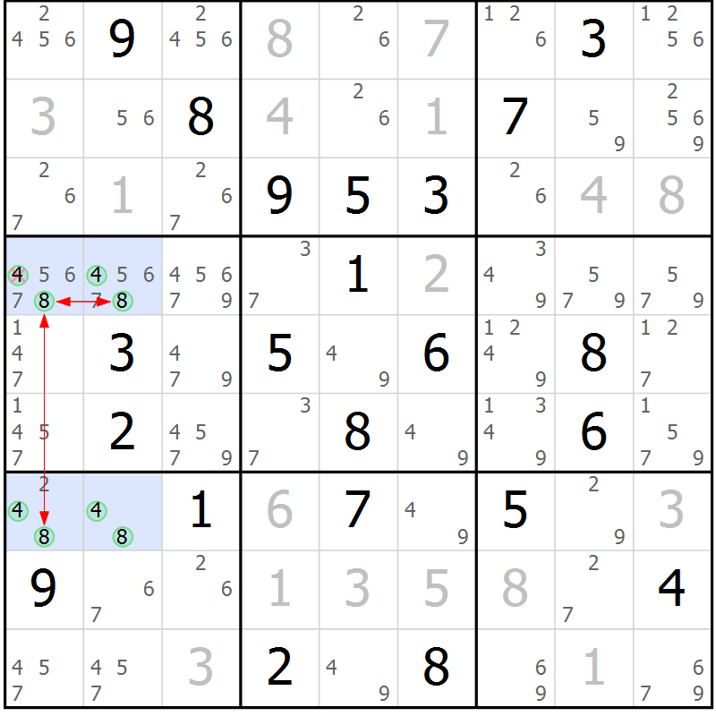 Position des candidats pour la solution de la Gr 23 page 26 du magazine de sudoku Suprême n° 023