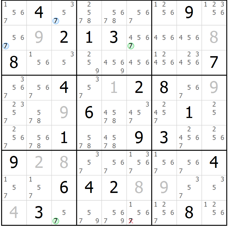 Position des candidats pour la solution de la Gr 24 page 27 du magazine de sudoku Suprême n° 023