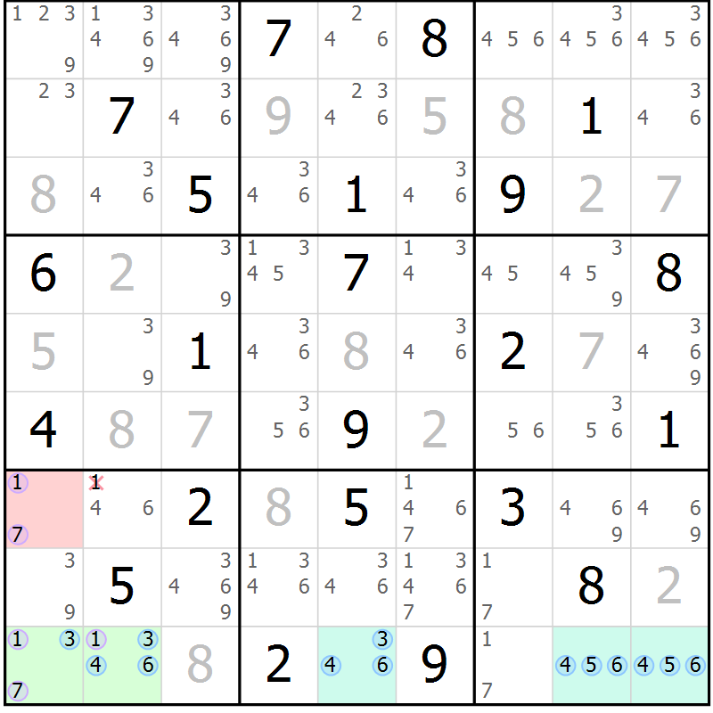 Position des candidats pour la solution de la Gr 25 page 28 du magazine de sudoku Suprême n° 023