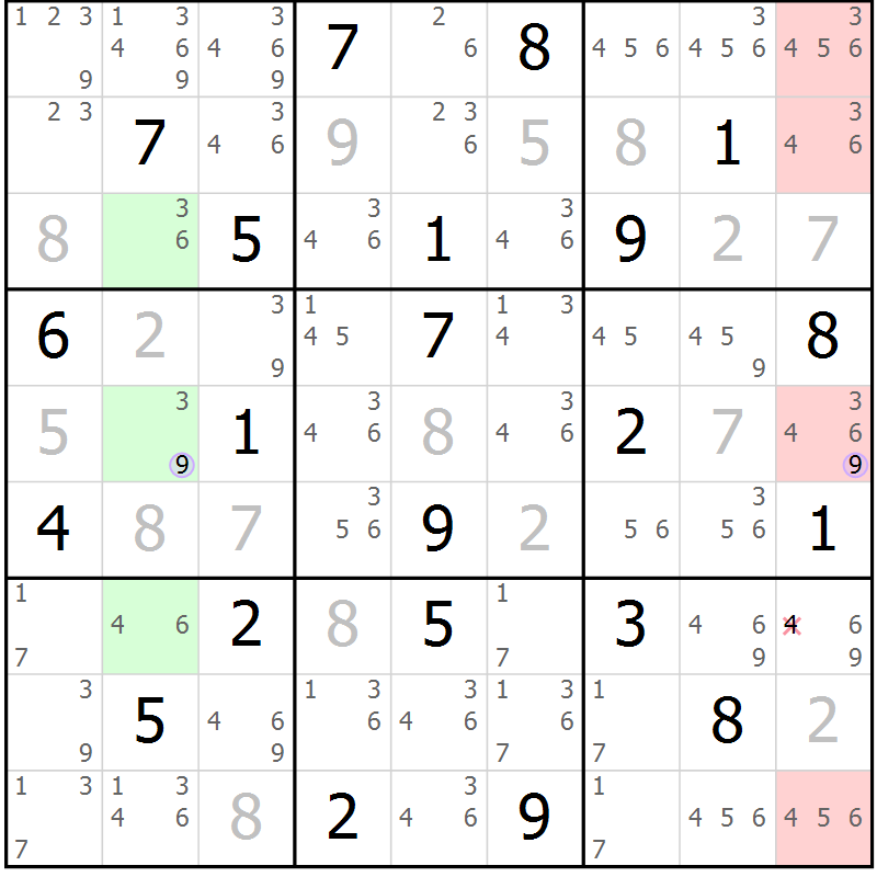 Position des candidats pour la solution de la Gr 25 page 28 du magazine de sudoku Suprême n° 023