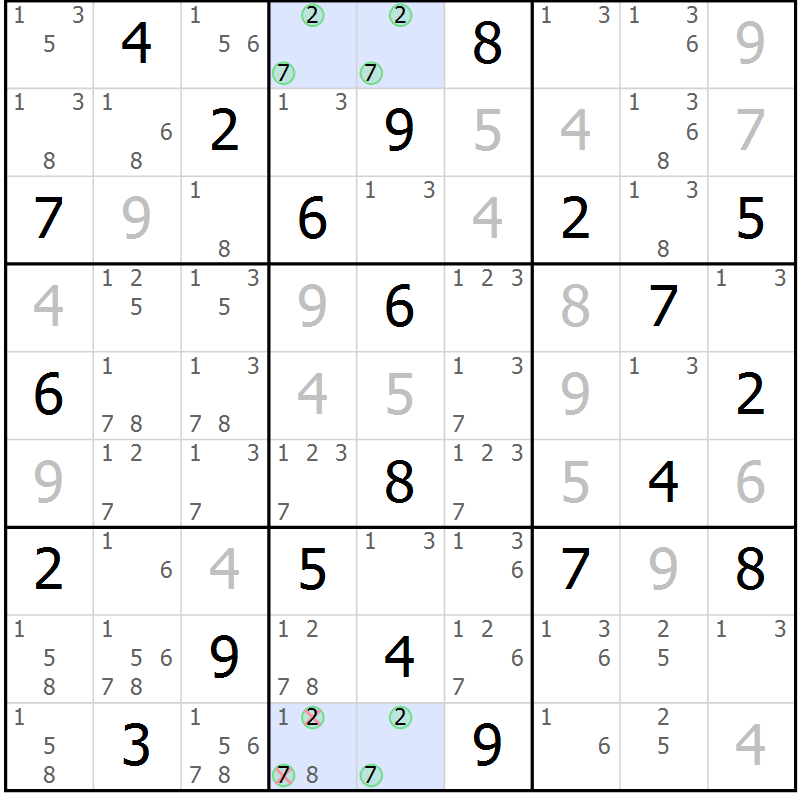 Position des candidats pour la solution de la Gr 26 page 29 du magazine de sudoku Suprême n° 023