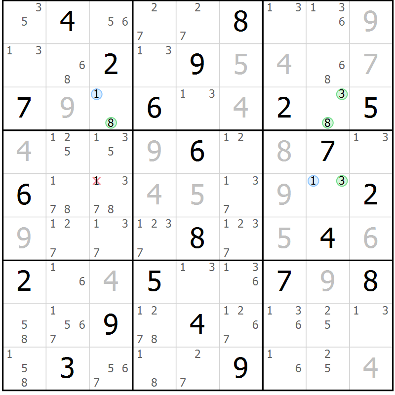 Position des candidats pour la solution de la Gr 26 page 29 du magazine de sudoku Suprême n° 023