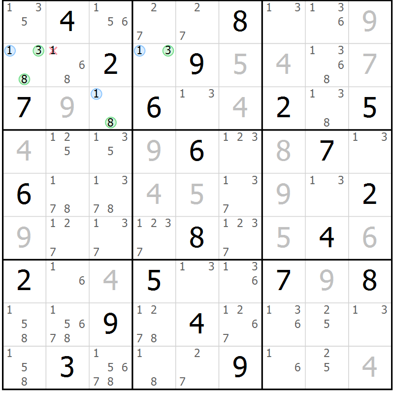 Position des candidats pour la solution de la Gr 26 page 29 du magazine de sudoku Suprême n° 023