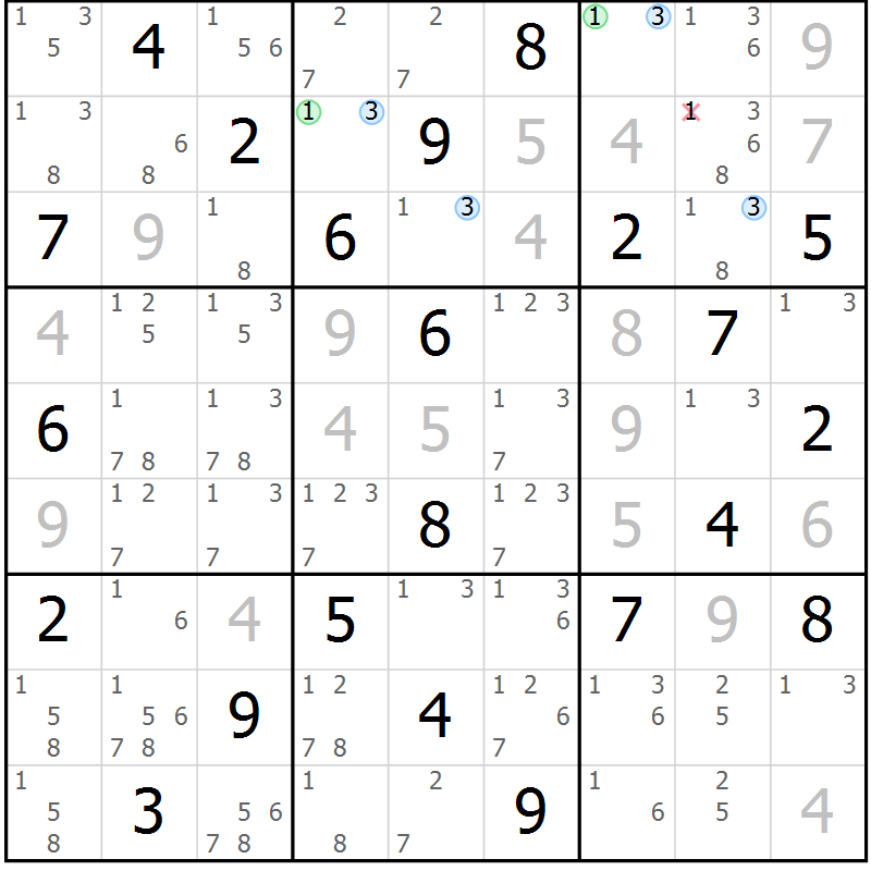 Position des candidats pour la solution de la Gr 26 page 29 du magazine de sudoku Suprême n° 023