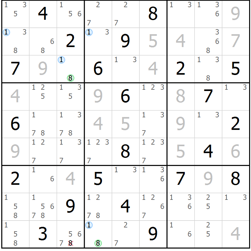 Position des candidats pour la solution de la Gr 26 page 29 du magazine de sudoku Suprême n° 023