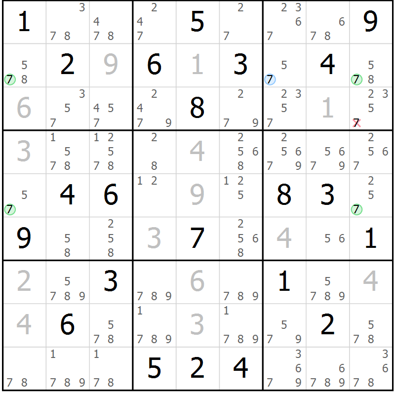 Position des candidats pour la solution de la Gr 27 page 30 du magazine de sudoku Suprême n° 023