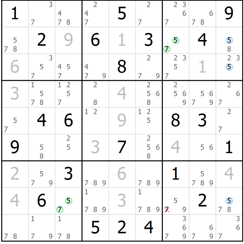 Position des candidats pour la solution de la Gr 27 page 30 du magazine de sudoku Suprême n° 023