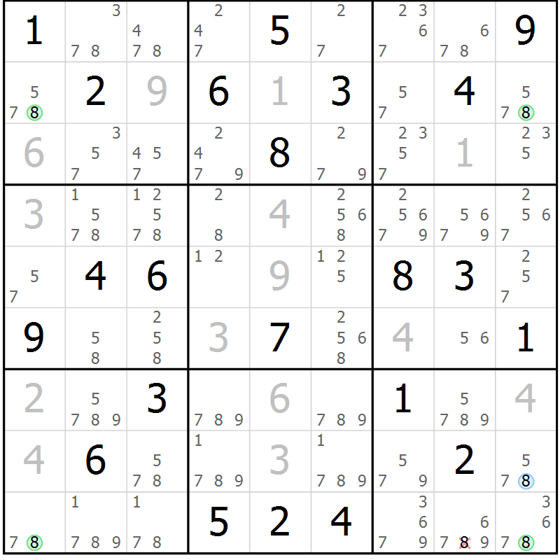 Position des candidats pour la solution de la Gr 27 page 30 du magazine de sudoku Suprême n° 023