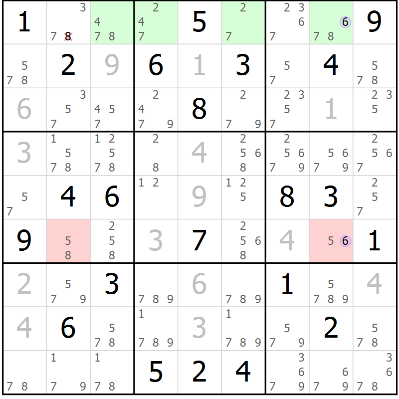 Position des candidats pour la solution de la Gr 27 page 30 du magazine de sudoku Suprême n° 023