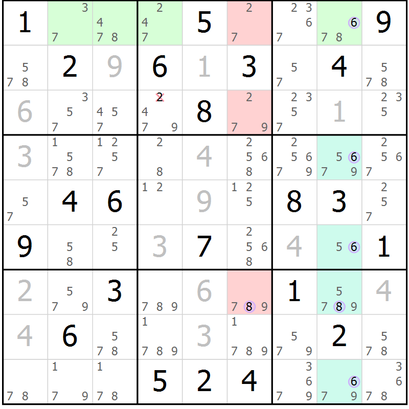 Position des candidats pour la solution de la Gr 27 page 30 du magazine de sudoku Suprême n° 023