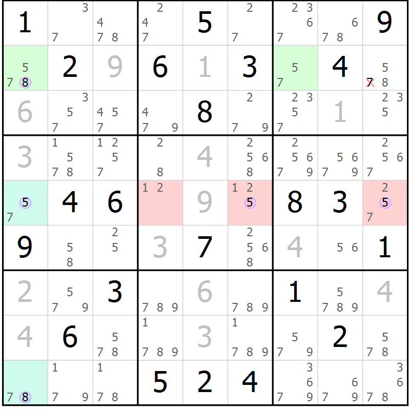 Position des candidats pour la solution de la Gr 27 page 30 du magazine de sudoku Suprême n° 023