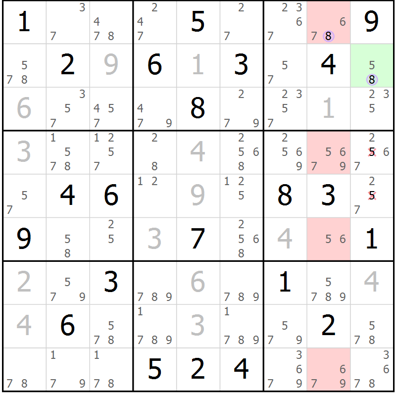 Position des candidats pour la solution de la Gr 27 page 30 du magazine de sudoku Suprême n° 023