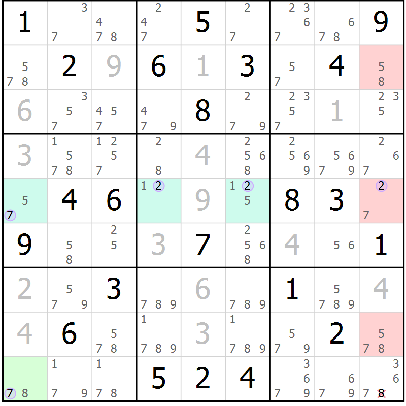 Position des candidats pour la solution de la Gr 27 page 30 du magazine de sudoku Suprême n° 023