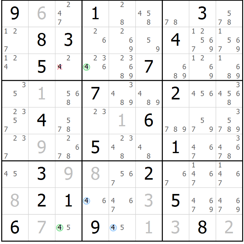 Position des candidats pour la solution de la Gr 28 page 31 du magazine de sudoku Suprême n° 023