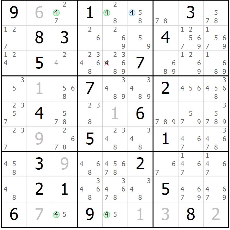 Position des candidats pour la solution de la Gr 28 page 31 du magazine de sudoku Suprême n° 023