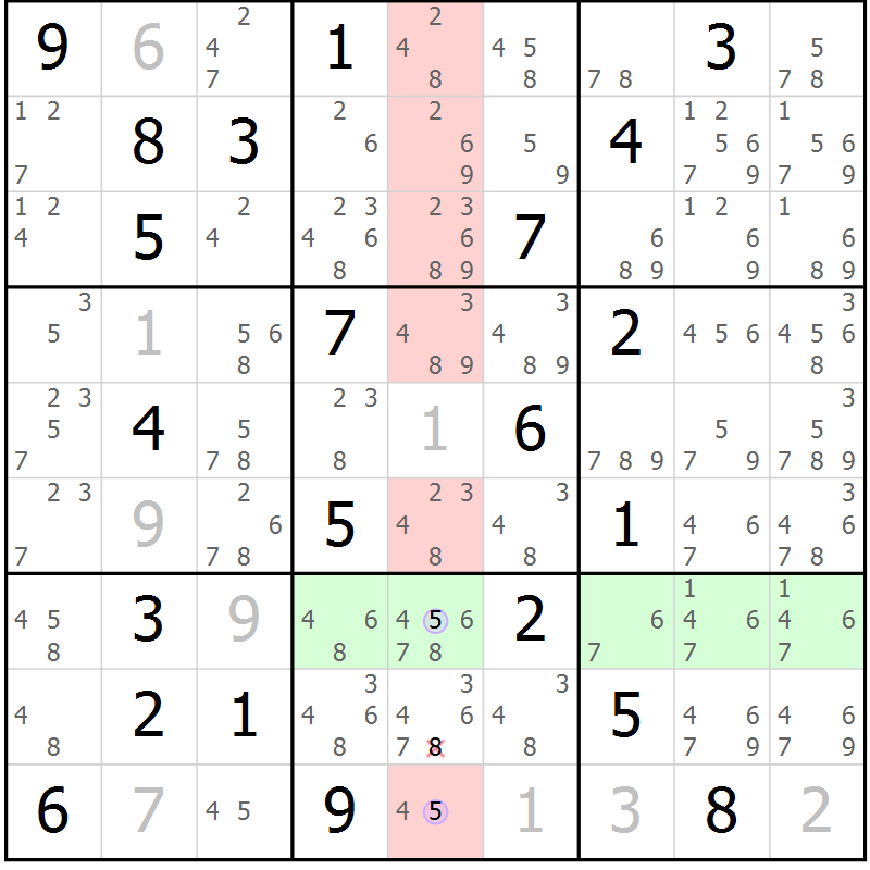 Position des candidats pour la solution de la Gr 28 page 31 du magazine de sudoku Suprême n° 023