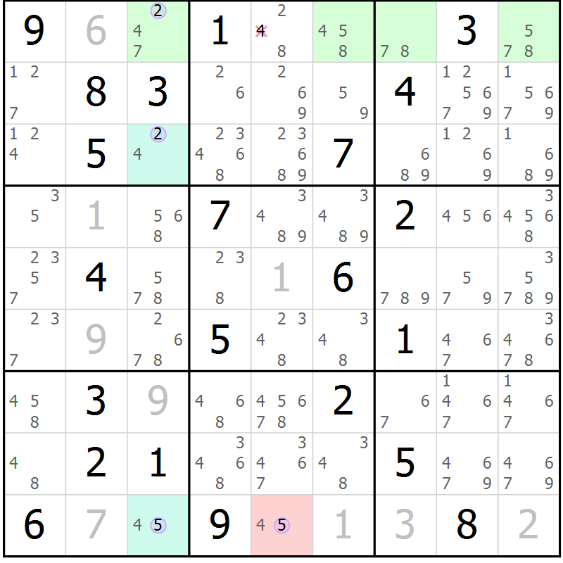 Position des candidats pour la solution de la Gr 28 page 31 du magazine de sudoku Suprême n° 023