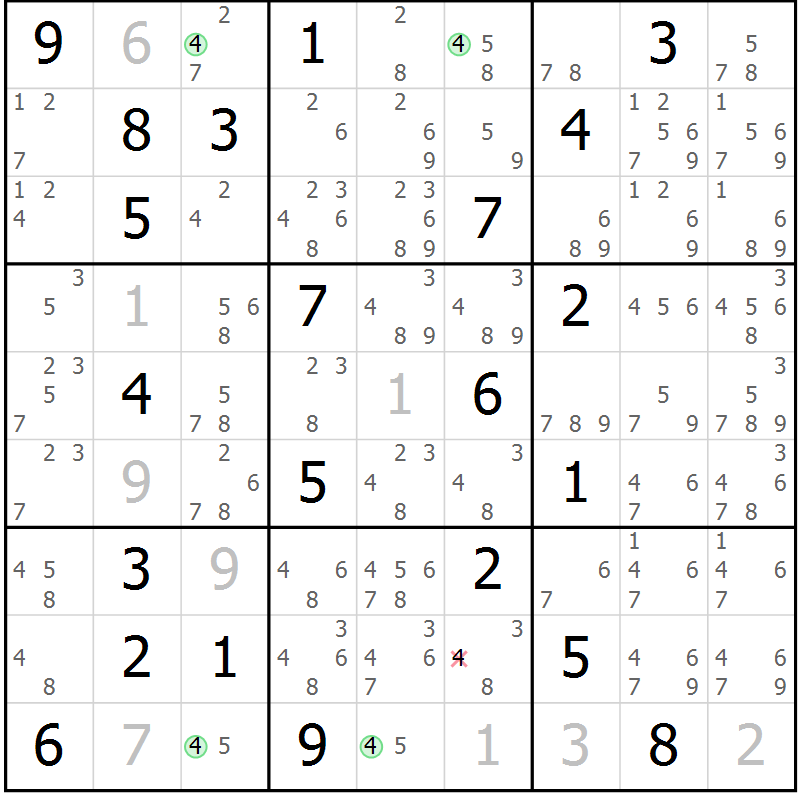Position des candidats pour la solution de la Gr 28 page 31 du magazine de sudoku Suprême n° 023