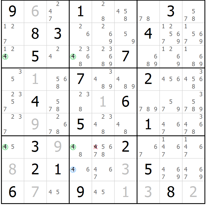 Position des candidats pour la solution de la Gr 28 page 31 du magazine de sudoku Suprême n° 023