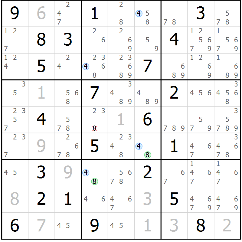 Position des candidats pour la solution de la Gr 28 page 31 du magazine de sudoku Suprême n° 023