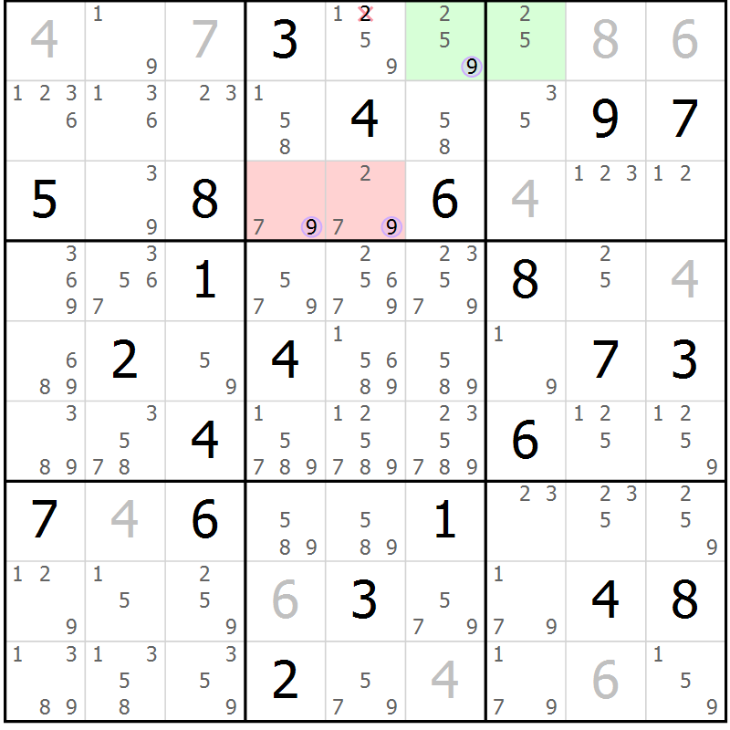 Position des candidats pour la solution de la Gr 29 page 32 du magazine de sudoku Suprême n° 023