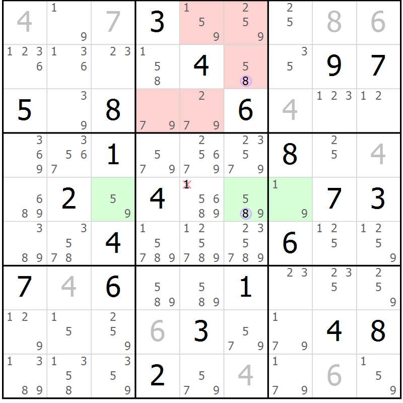 Position des candidats pour la solution de la Gr 29 page 32 du magazine de sudoku Suprême n° 023