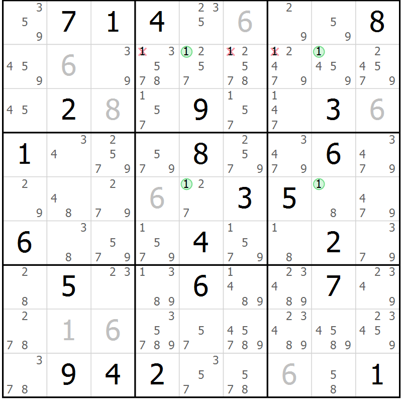 Position des candidats pour la solution de la Gr 3 page 6 du magazine de sudoku Suprême n° 023