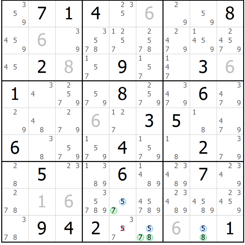 Position des candidats pour la solution de la Gr 3 page 6 du magazine de sudoku Suprême n° 023