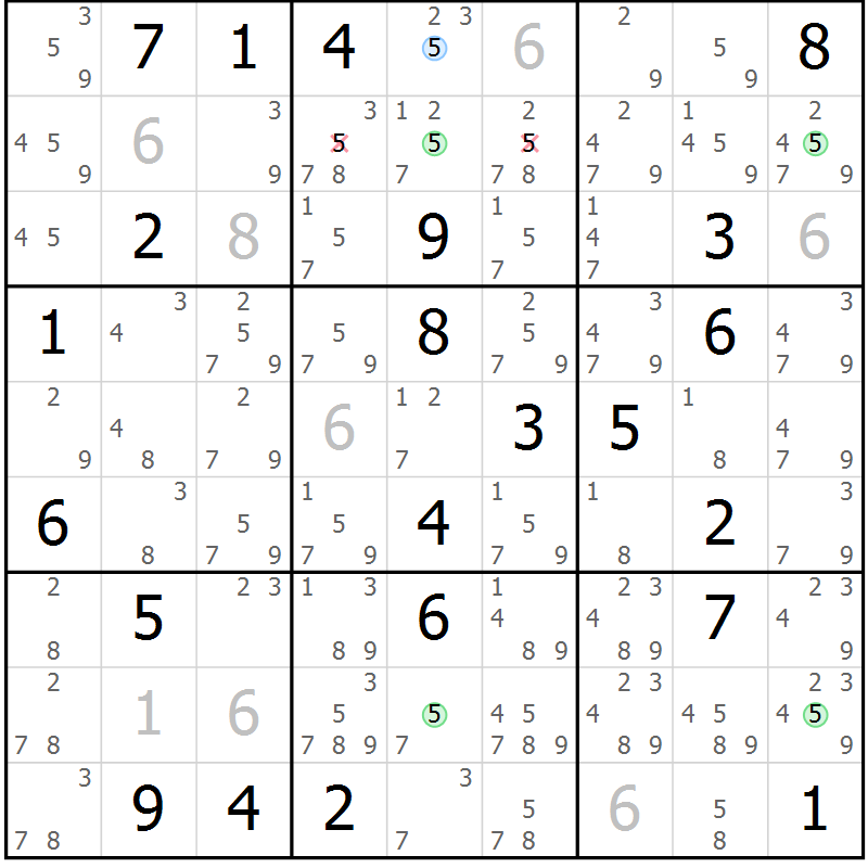 Position des candidats pour la solution de la Gr 3 page 6 du magazine de sudoku Suprême n° 023