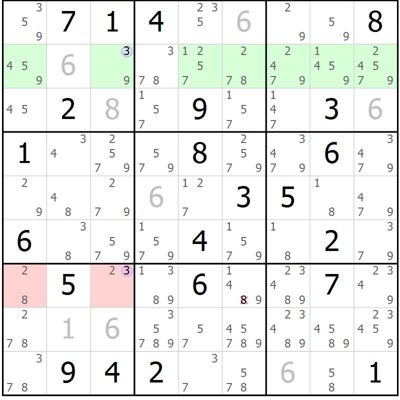 Position des candidats pour la solution de la Gr 3 page 6 du magazine de sudoku Suprême n° 023
