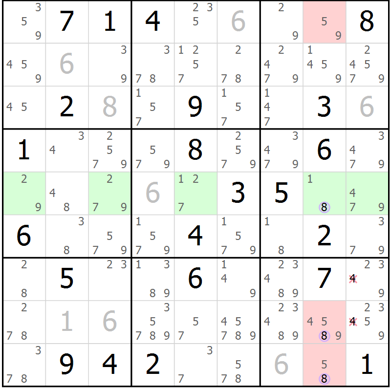 Position des candidats pour la solution de la Gr 3 page 6 du magazine de sudoku Suprême n° 023