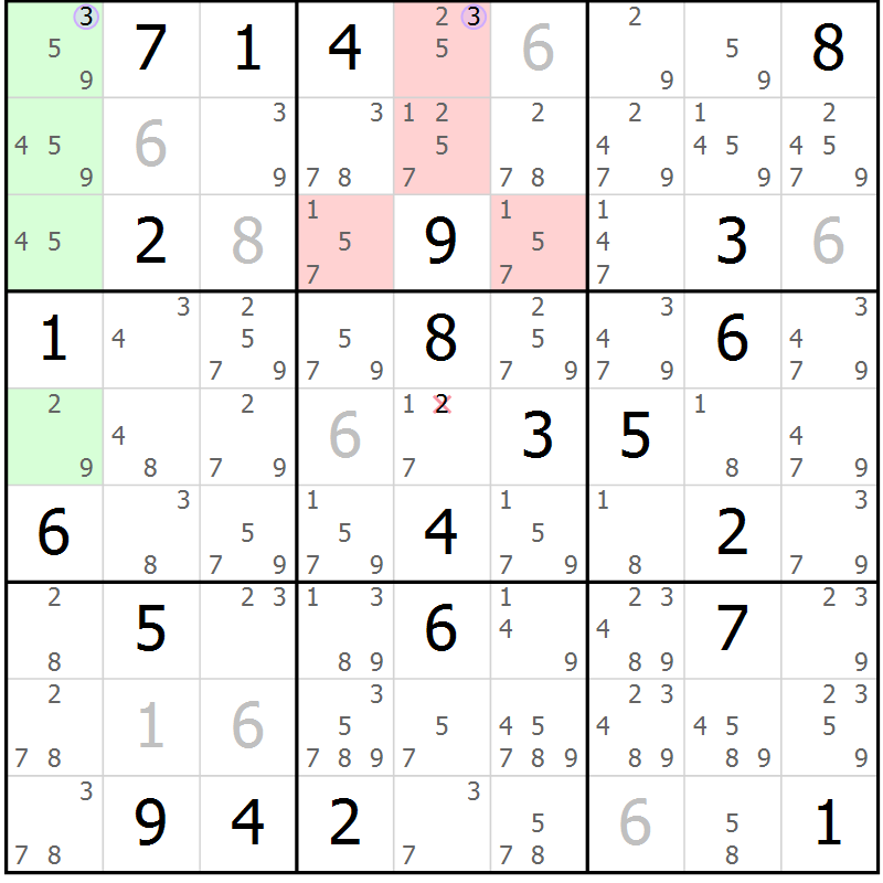 Position des candidats pour la solution de la Gr 3 page 6 du magazine de sudoku Suprême n° 023