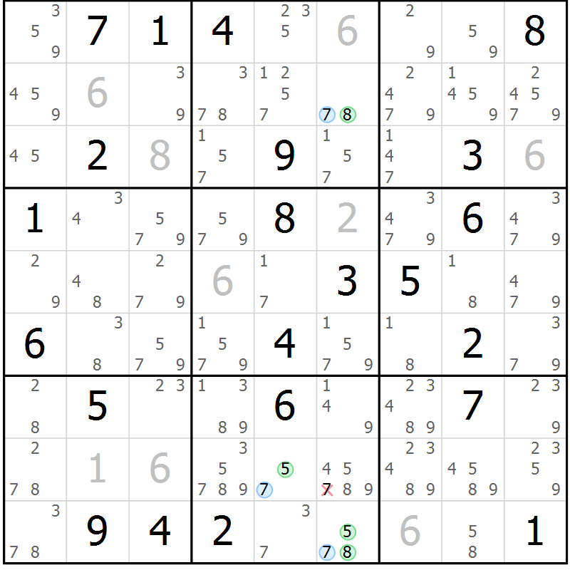 Position des candidats pour la solution de la Gr 3 page 6 du magazine de sudoku Suprême n° 023