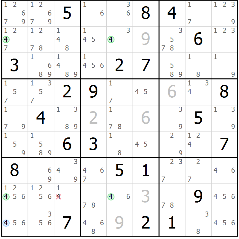Position des candidats pour la solution de la Gr 30 page 33 du magazine de sudoku Suprême n° 023